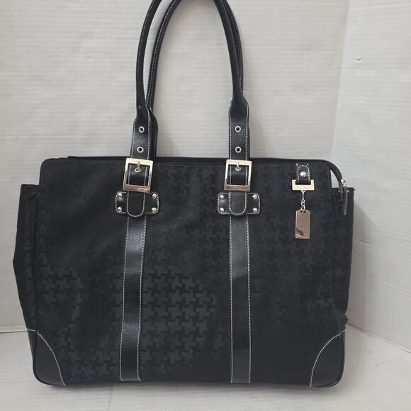 Black Tote Bag Things Remembered Personalized Houndstooth Clean Monogrammed - Picture 2 of 11